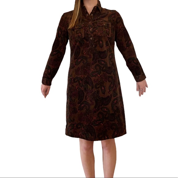 Vintage Long Sleeve Corduroy Paisley Dress - Picture 4 of 8